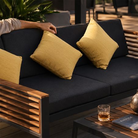 Möbelset für Garten oder Terrasse – Sofa, 2 Sessel, Couchtisch mit Ice Bucket, Aluminium und Holz, inklusive Kissen, Kia