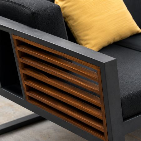 Möbelset für Garten oder Terrasse – Sofa, 2 Sessel, Couchtisch mit Ice Bucket, Aluminium und Holz, inklusive Kissen, Kia