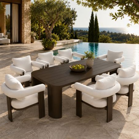 Möbelset für 8 Personen, Garten oder Terrasse, Aluminium, Tisch 214x102 cm + 8 Stühle, 100% Olefin-Gewebe, Bora Bora
