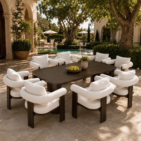 Möbelset für 8 Personen, Garten oder Terrasse, Aluminium, Tisch 214x102 cm + 8 Stühle, 100% Olefin-Gewebe, Bora Bora