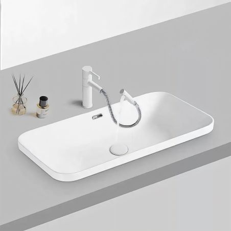 Waschbecken, halb eingelassen, Sanitärkeramik, glänzend Weiß, 70x40x17 cm, Nevelino