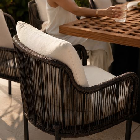 Möbelset für Garten oder Terrasse, Teakholztisch mit 8 Stühlen inklusive Kissen, Aluminium- und Polyrattan-Gestell, Mora