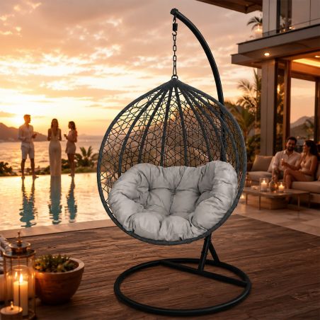 Hängesessel California Grey, Entspannungssessel zum Aufhängen, für Garten oder Wohnzimmer, komfortabel, 3D-Rattan