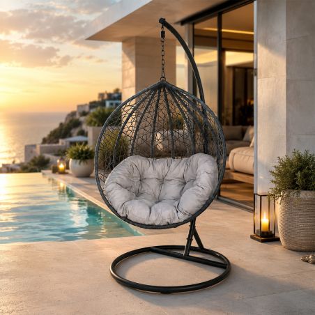 Hängesessel California Grey, Entspannungssessel zum Aufhängen, für Garten oder Wohnzimmer, komfortabel, 3D-Rattan
