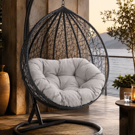 Hängesessel California Grey, Entspannungssessel zum Aufhängen, für Garten oder Wohnzimmer, komfortabel, 3D-Rattan