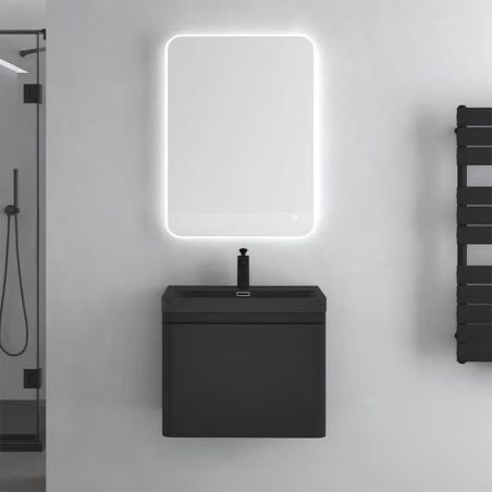 Badezimmermöbel aus MDF lackiertes, Mineralguss-Waschbecken, Soft-Close-System, 60x42x55 cm, Mattschwarz, Verona