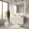 Badezimmermöbel aus MDF, Fronten mit Rillenmuster, Waschbecken aus Verbundwerkstoff, Soft-Close, 120 x 46 x 49 cm, Weiß, Evo