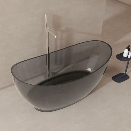 Freistehende Badewanne, Kunstharz, inklusive verchromter Abluftventil, Farbe: Rauchgrau, transparent, 170 x 80 cm, Selora