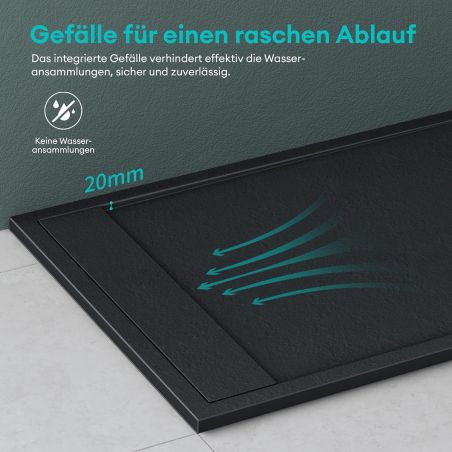 Duschwanne, Marmor-Verbundwerkstoff, verdeckter Abfluss, Höhe 3 cm, Anthrazit matt, Maße: 80–90 × 120 cm, GEO10