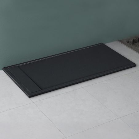 Duschwanne, Marmor-Verbundwerkstoff, verdeckter Abfluss, Höhe 3 cm, Anthrazit matt, Maße: 80–90 × 120 cm, GEO10