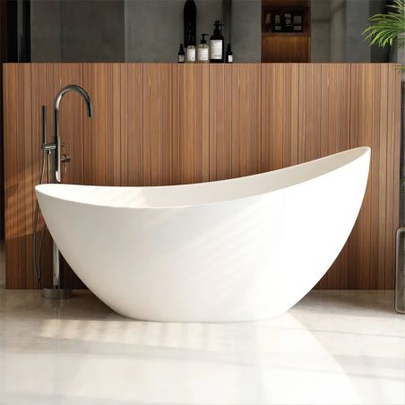 Freistehende Badewanne aus Acryl, inklusive verchromtem Abfluss, Überlauf, innen und außen in Hochglanzweiß, 160 x 80 cm, Cairo