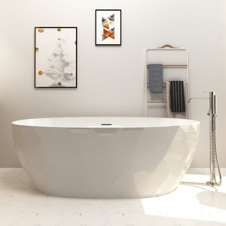 Freistehende Badewanne  Acryl, verchromtem Abfluss und Überlauf, außen glänzend weiß, innen matt weiß, 170 x 80 cm, Valencia