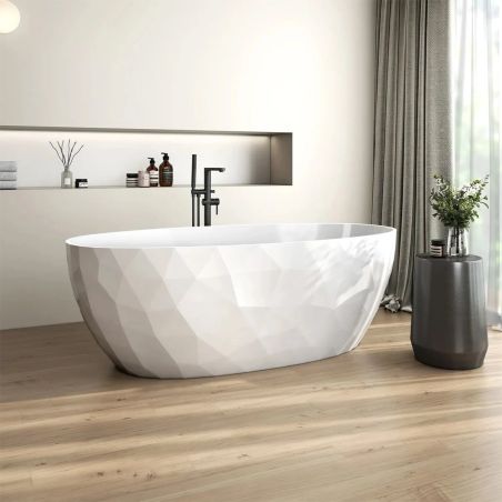 Freistehende Badewanne  Acryl, verchromtem Abfluss und Überlauf, außen glänzend weiß, innen matt weiß, 170 x 80 cm, Valencia