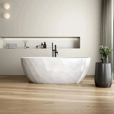 Freistehende Badewanne  Acryl, verchromtem Abfluss und Überlauf, außen glänzend weiß, innen matt weiß, 170 x 80 cm, Valencia