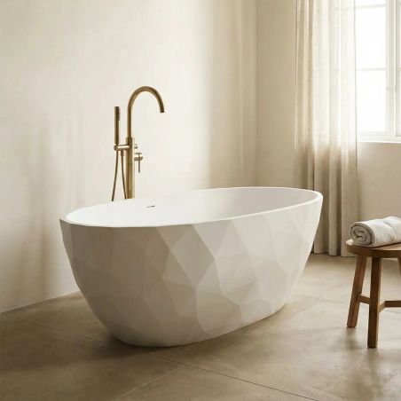 Freistehende Badewanne  Acryl, verchromtem Abfluss und Überlauf, außen glänzend weiß, innen matt weiß, 170 x 80 cm, Valencia
