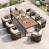 Möbelgarnitur, Tisch 150 cm + 6 Stühle, Teakholz, für Terrasse oder Garten, Seilgeflecht, Kissen inklusive, Gardenia