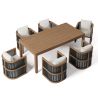 Möbelgarnitur, Tisch 150 cm + 6 Stühle, Teakholz, für Terrasse oder Garten, Seilgeflecht, Kissen inklusive, Gardenia