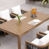 Möbelgarnitur, Tisch 150 cm + 6 Stühle, Teakholz, für Terrasse oder Garten, Seilgeflecht, Kissen inklusive, Gardenia