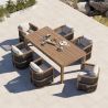 Möbelgarnitur, Tisch 150 cm + 6 Stühle, Teakholz, für Terrasse oder Garten, Seilgeflecht, Kissen inklusive, Gardenia