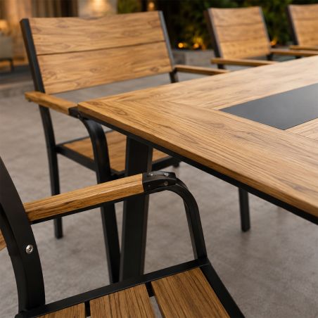 Möbelset für Garten oder Terrasse – Tisch und 8 stapelbare Stühle aus Aluminium und WPC, Blake
