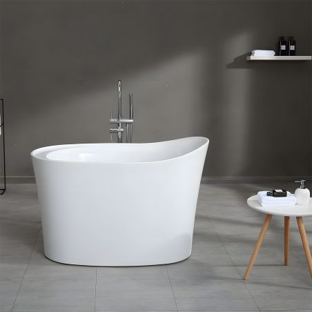 Japanische Badewanne, freistehend, Acryl, inklusive verchromter Abflussarmatur, Farbe: Hochglanzweiß, 120 x 80 cm, Nubia