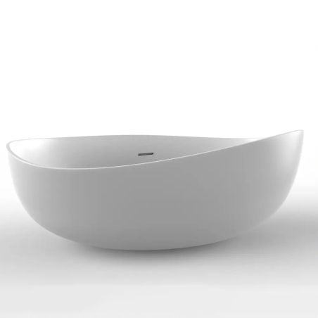 Badewanne, Mineralwerkstoff, freistehend, inklusive weißem Abfluss, Hochglanzweiß, 160 x 80 cm, Sofia