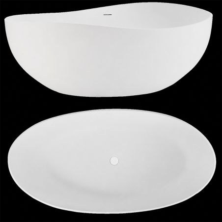 Badewanne, Mineralwerkstoff, freistehend, inklusive weißem Abfluss, Hochglanzweiß, 160 x 80 cm, Sofia