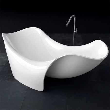 Badewanne, Mineralwerkstoff, freistehend, inklusive weißem Abfluss, Hochglanzweiß, 170 x 82 x 62 cm, Nirvana