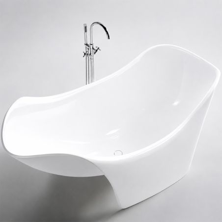 Badewanne, Mineralwerkstoff, freistehend, inklusive weißem Abfluss, Hochglanzweiß, 170 x 82 x 62 cm, Nirvana