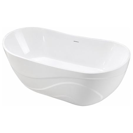 Badewanne, Mineralwerkstoff, inklusive weißem Abfluss, freistehend, Hochglanzweiß, 170 x 78 cm, Calista