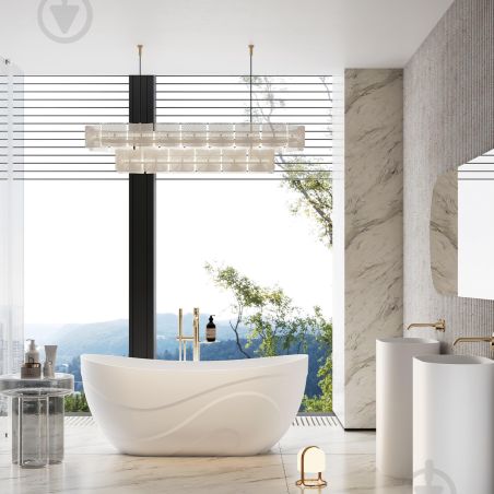 Badewanne, Mineralwerkstoff, inklusive weißem Abfluss, freistehend, Hochglanzweiß, 170 x 78 cm, Calista
