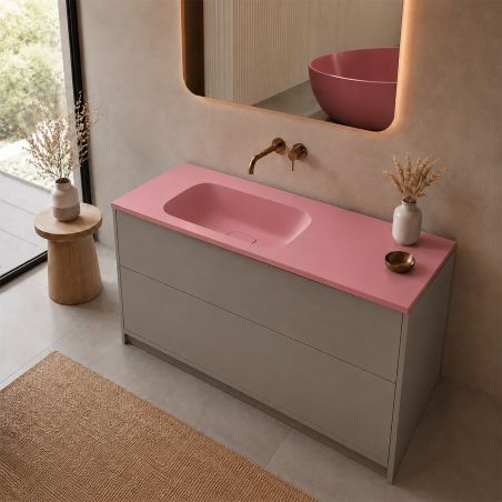 Waschbecken, Mineralwerkstoff, Lachsrosa matt, verdeckter Abfluss, halbversenkte Montage, 100 x 50 cm, Florence