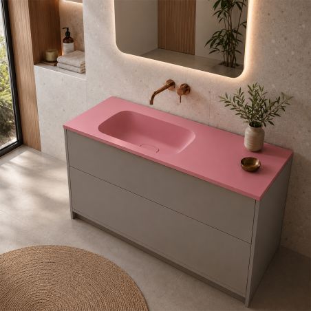 Waschbecken, Mineralwerkstoff, Lachsrosa matt, verdeckter Abfluss, halbversenkte Montage, 100 x 50 cm, Florence