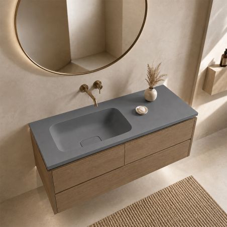 Waschbecken, Mineralwerkstoff, Zementgrau matt, verdeckter Abfluss, halbversenkte Montage, 100 x 50 cm, Florence