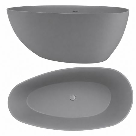 Badewanne, Mineralwerkstoff, freistehend, Zementgrau matt, inklusive Chromarmatur, 170 x 78 cm, Aveline
