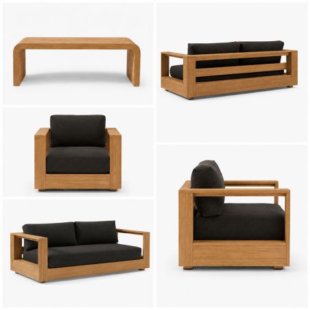Gartenmöbel-Set für die Terrasse, 2-Sitzer-Sofa, 2 Sessel, Couchtisch, Aluminium, Edenia