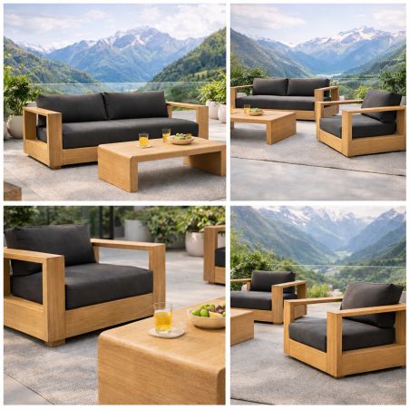 Gartenmöbel-Set für die Terrasse, 2-Sitzer-Sofa, 2 Sessel, Couchtisch, Aluminium, Edenia