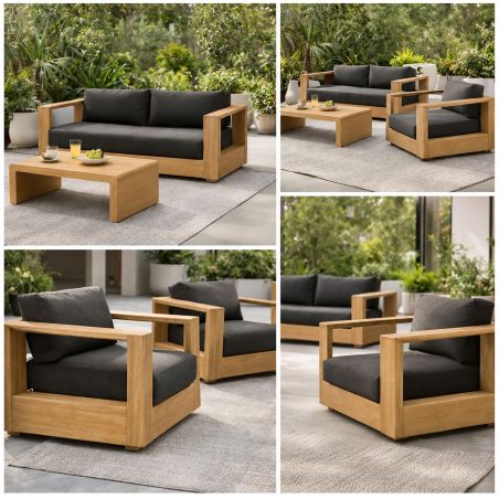 Gartenmöbel-Set für die Terrasse, 2-Sitzer-Sofa, 2 Sessel, Couchtisch, Aluminium, Edenia