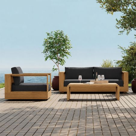 Gartenmöbel-Set für die Terrasse, 2-Sitzer-Sofa, 2 Sessel, Couchtisch, Aluminium, Edenia