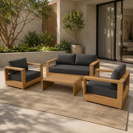 Gartenmöbel-Set für die Terrasse, 2-Sitzer-Sofa, 2 Sessel, Couchtisch, Aluminium, Edenia