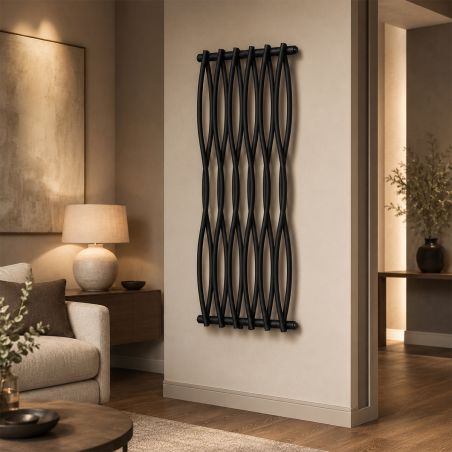 Dekorativer Heizkörper, mattschwarz, 120 x 50 cm, 506 W, 12 Heizelemente, Stahl, für Bad oder Wohnzimmer, Emre