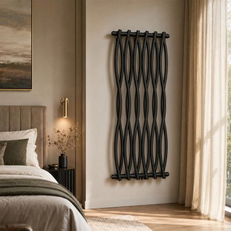 Dekorativer Heizkörper, mattschwarz, 120 x 50 cm, 506 W, 12 Heizelemente, Stahl, für Bad oder Wohnzimmer, Emre