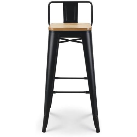 Barhocker, verstärkter Rahmen, Eisen, Sitzfläche aus Ulmenholz, Industriedesign, 43 x 43 x 76 cm, Timo