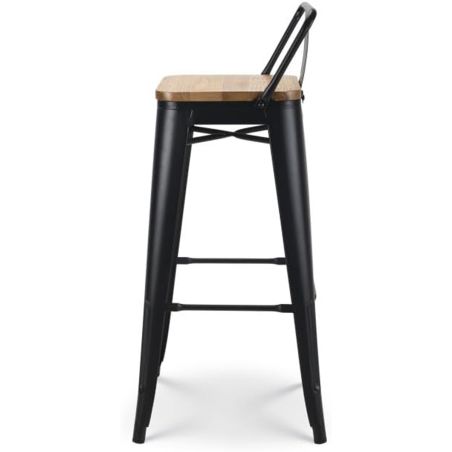 Barhocker, verstärkter Rahmen, Eisen, Sitzfläche aus Ulmenholz, Industriedesign, 43 x 43 x 76 cm, Timo