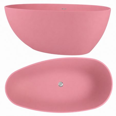 Badewanne, Mineralwerkstoff, freistehend, inklusive Chrom-Lüftungsventil, Lachsrosa matt, 170 x 78 cm, Aveline