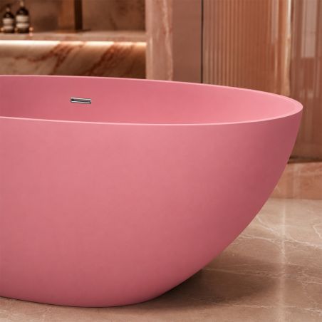 Badewanne, Mineralwerkstoff, freistehend, inklusive Chrom-Lüftungsventil, Lachsrosa matt, 170 x 78 cm, Aveline