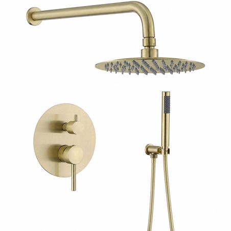 Duschsystem, Mattgold, 2 Funktionen, Stahl, Einbau-Einhebelarmatur, Fino