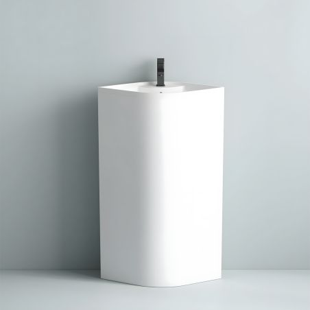 Standwaschbecken, Hochglanzweiß, mit Armaturenloch, 55 x 38 x 85 cm, Bodenmontage, Sanitärkeramik, Monaco