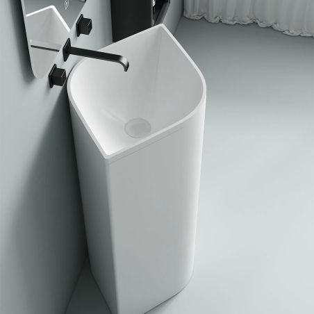 Standwaschbecken, Hochglanzweiß, ohne Armaturenloch, 55x38x85 cm, Bodenmontage, Sanitärkeramik, Monaco