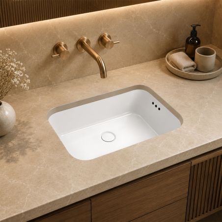 Waschbecken, glänzend weiß, Unterbau-Einbau, Sanitärkeramik, 51 x 36 cm, Cora